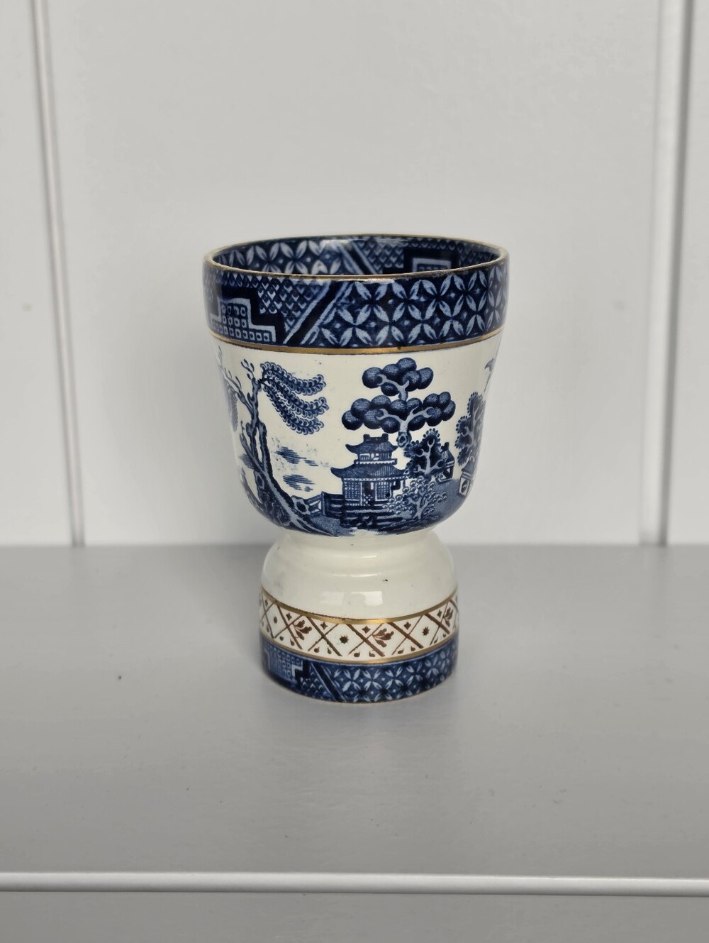 Vintage Blue Willow Egg Cup Gold Details